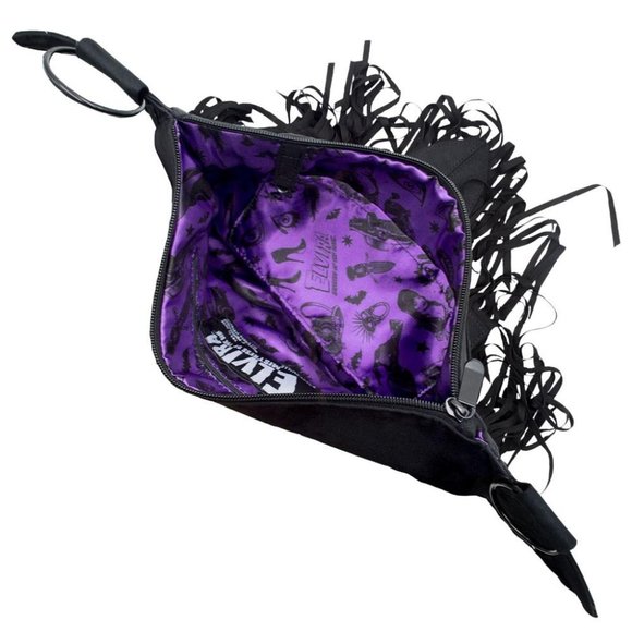 ELVIRA Black Bat Wing Large Vegan Suede Fringe Purse NWT - Picture 4 of 7